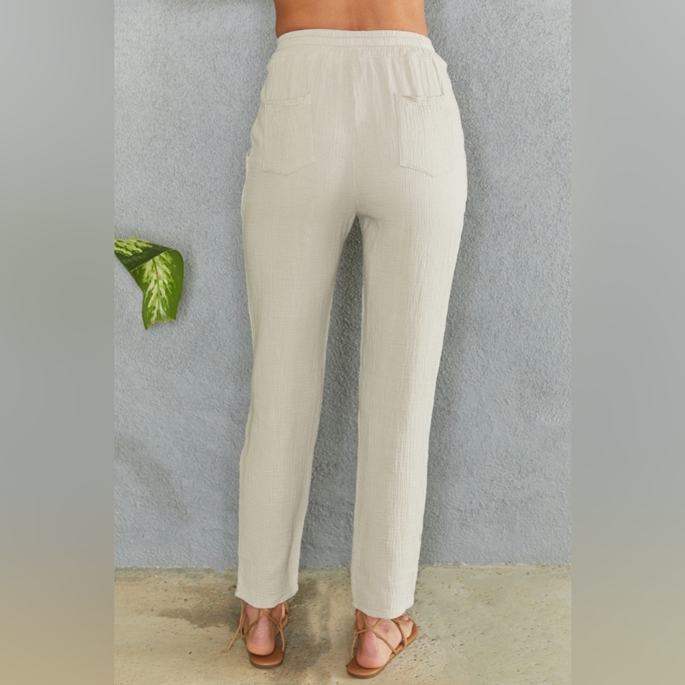 (60626-BGE) TEXTURED COTTON DRAWCORD PANTS WITH POCKETS - Picture 3 of 4